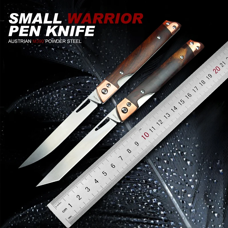 TURENZM390 Steel Tanto Point Folding Pocket Knife Desert Ironwood