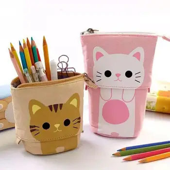 

Portable Zipper Pencil Case Canvas Cute Pencil Pocket School Novelty Stationery Supplies
