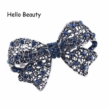 Заколка для волос в винтажном стиле ретро, темно-синий кристалл, бант, Синие стразы, заколка для волос, шпилька для женщин, девушек, аксессуары для волос