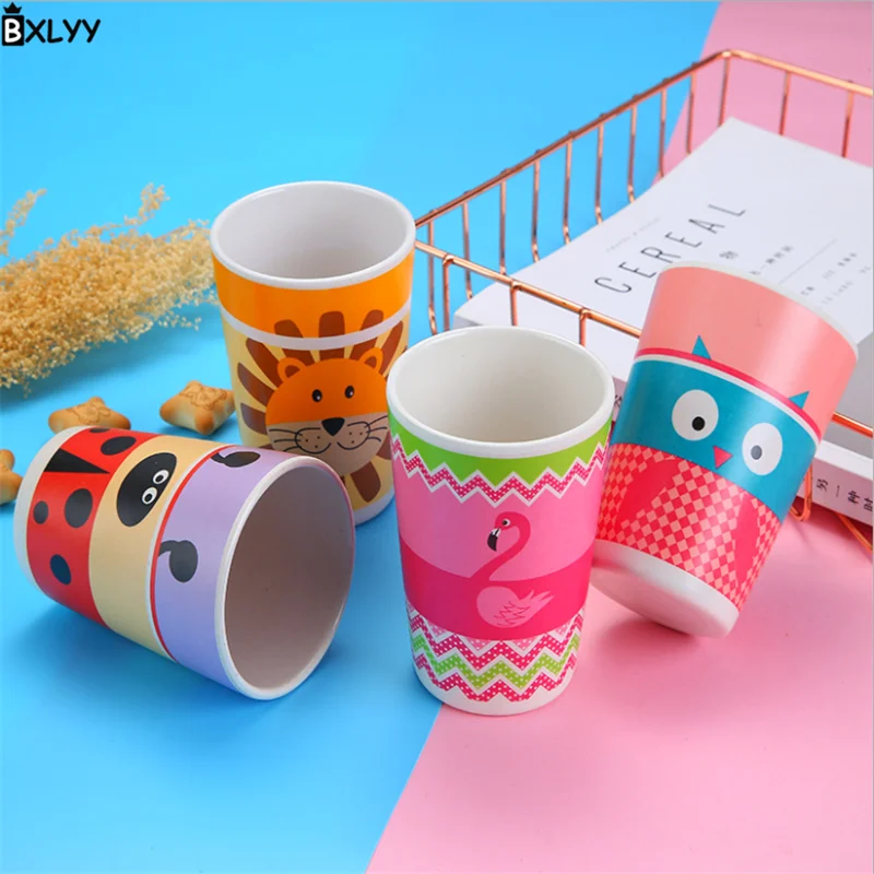 

BXLY Bamboo Fiber Tableware Flat Bottom Cup Green Cartoon Pattern Anti-scalding Drop Water Bottle Cup Children's Birthday Gift.8
