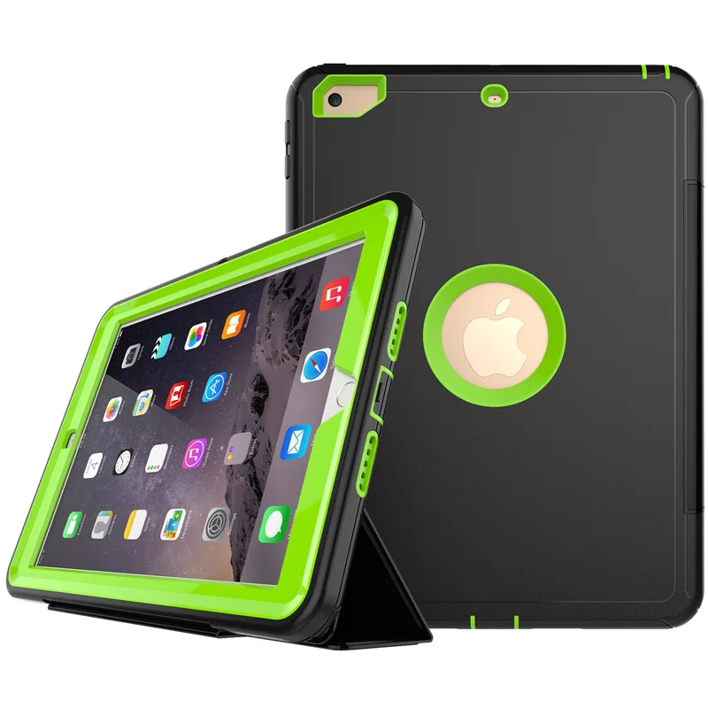 

For iPad6 / Air2 case Full protection Case For apple ipad 6 /Air 2 caseKids Safe Shockproof Heavy Duty TPU Hard Cover kickstand