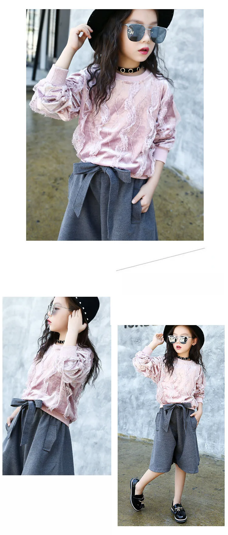 lace patchwork velour little teenage girls t shirts 2017 autumn kids tees black children long sleeve t shirts school clothing (3)