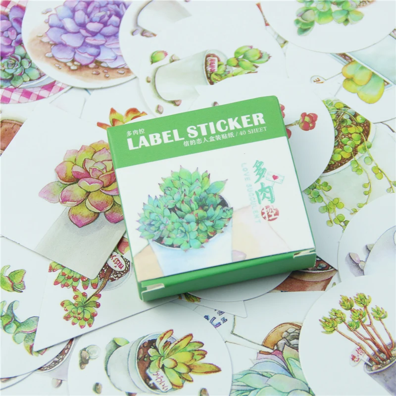 

40 Pcs/box Succulent Mini Lable Sticker Set Decoration Diy Diary Scrapbooking Sealing Toy Sticker Kawaii