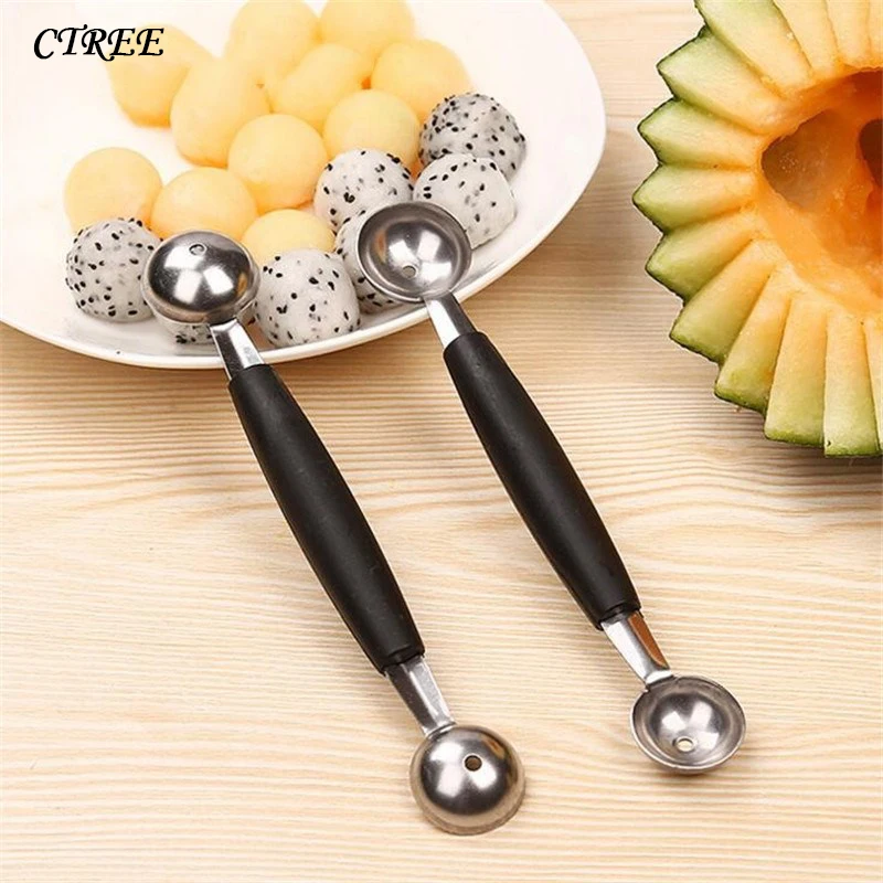 

CTREE 1PC Stalinless Steel Double End Melon Baller Scoop Fruit Spoon Ice Cream Dessert Sorbet Kitchen Fruit Vegetable Tool C235