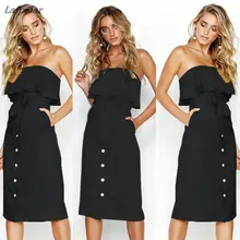 Women's Summer Ruffles Button Decor Off Shoulder Bardot Dress Ladies Summer Belted Frill Dress Laipelar Women's Summer Ruffles Button Decor Off Shoulder Bardot Dress Ladies Summer Belted Frill Dress Laipelar