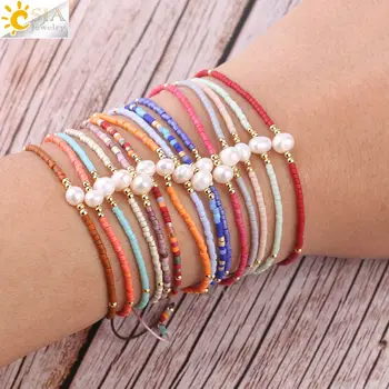 

CSJA 15 Colors Delica Miyuki Beads Bracelet for Women Friendship Bracelets Rope Chain Hand Braided Adjustable Pearl Jewelry S332