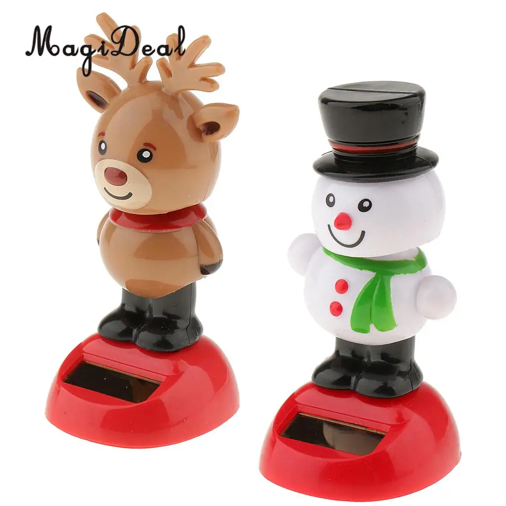 2pcs Solar Powered Snowman Elk Dancing Figurine Home Car Ornament Kids Toy Christmas Gifts