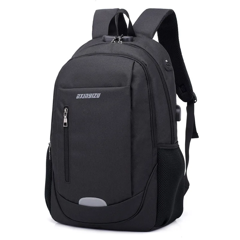 Школьные сумки с зарядкой через USB для мальчиков-подростков, рюкзак с защитой от кражи, мужской Школьный рюкзак, большой черный рюкзак для университетской средней школы - Цвет: Черный