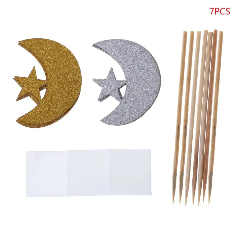 

7pcs Muslim Islam Moon Star Cake Topper Wedding Baby Shower Birthday Party Ramadan Decor Cupcake Picks Baking