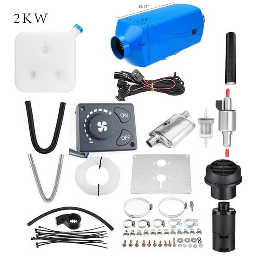

2KW Blue Parking Diesel Air Heater Single-hole Switch with Muffler Universal For Tank Vent Duct Thermostat Rotary LCDl Switch