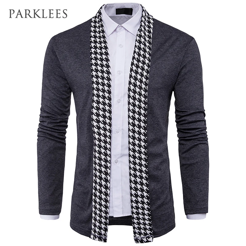 2017 Brand New Autumn Cardigan Men Slim Fit Plaid Shawl Collar Sweaters