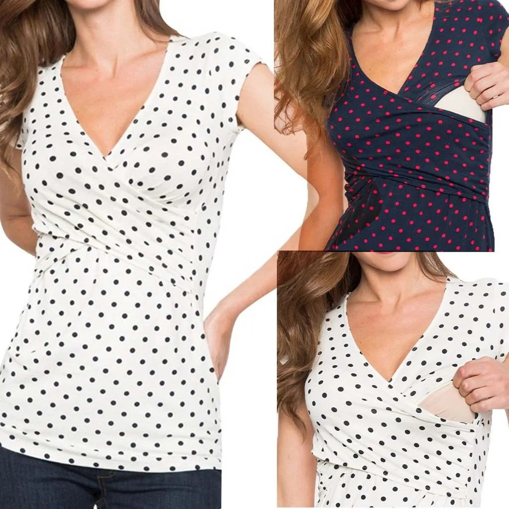 SAGACE Dots Print Maternity Грудное вскармливание Cvlothes женские футболки повседневные летние женские Топы футболка Летняя одежда для беременных