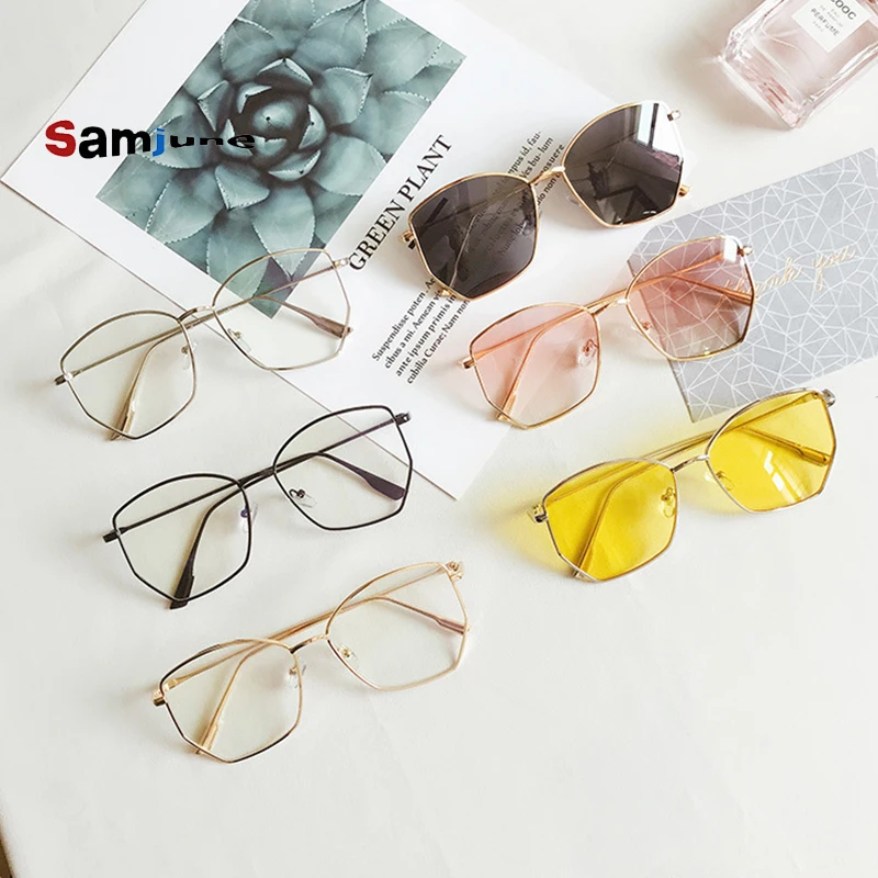 

2018 new style men and women retro spectacle frame polygonal frame metal flat mirror Korean style