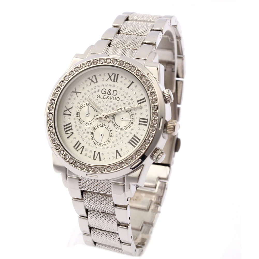 

Relogio Feminino G&D Silver Women Quartz Wristwatches Analog Stainless Steel FashionWomen's Dress Watch Rhinestone Reloj Mujer