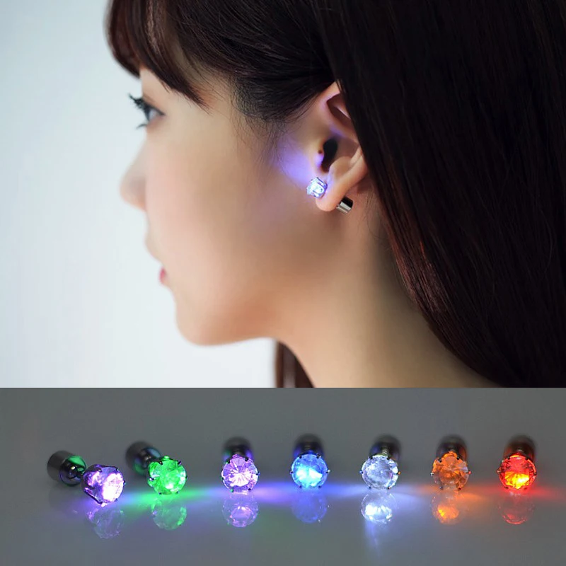 Light Up LED Earrings Hot Christmas Studs Flashing Blinking Stainless Steel Earrings Studs Dance Party Accessories Supplies Gift