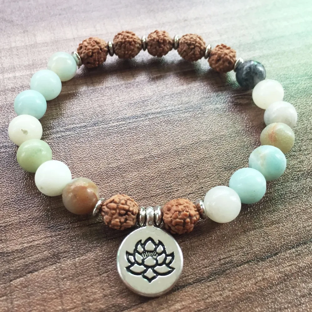

Natural Stone 8MM Amazonite Bracelet Beads Bracelets Bracelet For Women Lotus Pendant Yoga Prayer Mala Beads Bodhi Bracelets