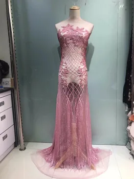 

Wholesale stretch lace fabric Full Sequins Embroidery Polyester mesh bridal dress tulle lace french net lace XYA1758