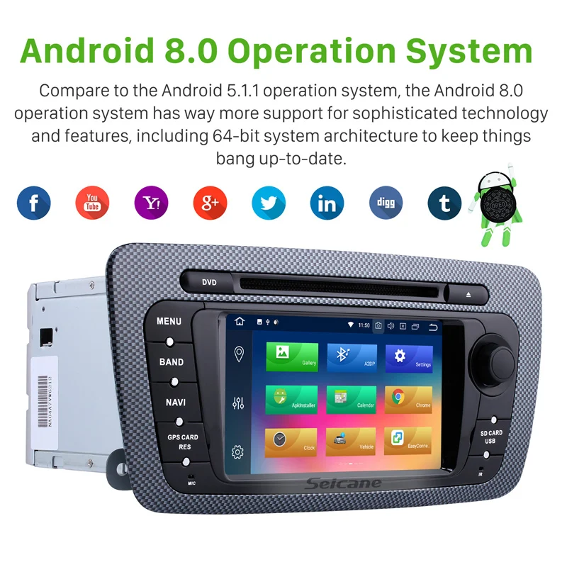 Clearance Seicane 2 Din Android 8.0 7 inch Car Radio For 2009 2010 2011 2012 2013 SEAT IBIZA VW Stereo GPS Multimedia Player 4G/WIFI 1