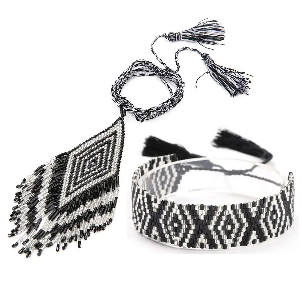 

Go2hobo MIYUKI Bracelet Jewelry Sets 2019 Women Black Silver Delica Beads Necklace Jewelry Handmade Loom Pulseras Jewelry Set
