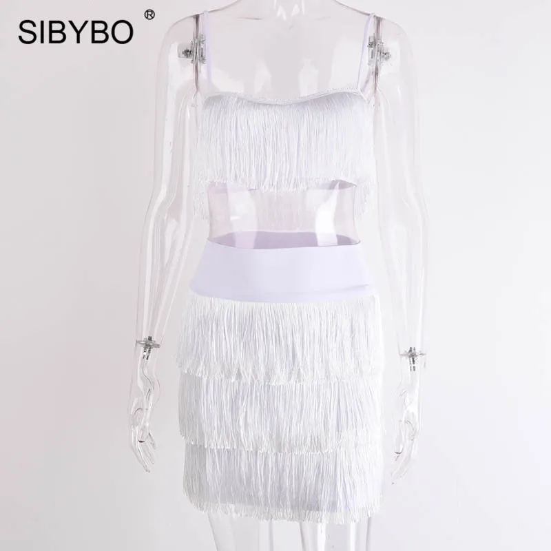 SIBYBO, с кисточками, без бретелек, сексуальный комплект из двух частей, Бандажное платье,, красное, белое, летнее, женское платье, элегантное, мини, для клуба, Платья для вечеринок