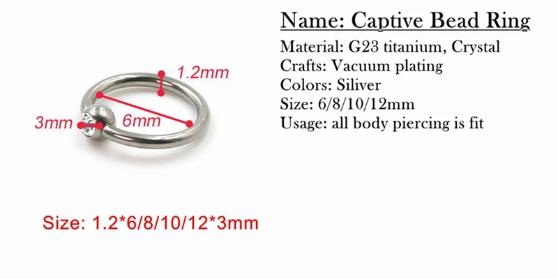 G23titan G23 Титан BCRs с 3 мм Хрустальный шар кольцо для уха Козелка бровей губ пупка для соска, для септума для пирсинга