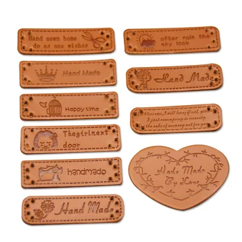 

24pcs/lot handmade leather labels for clothing DIY tags for shoes hand made embossed leather labels for bags sewing accessories