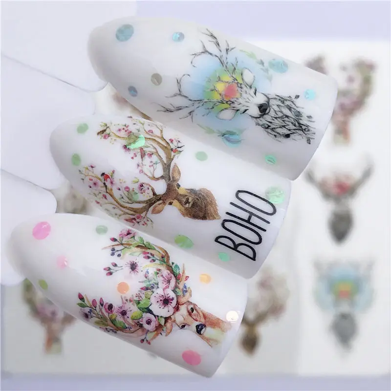 

1 PC Nail Sticker Wolf Deer Flower Water Transfer Decal Sliders for Nail Art Decoration Tattoo Manicure Wraps Tools Tip