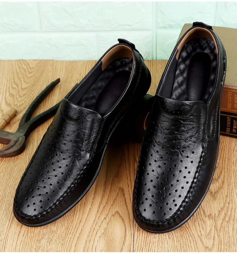 Качественная обувь из натуральной кожи Мужская дышащая летняя повседневная обувь на плоской подошве Мужские модельные туфли удобные мужские оксфорды размера плюс