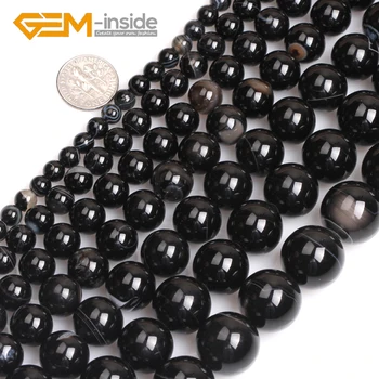 

Natural Round Black Stripes Onyx Agate Stone Loose Beads For Jewelry Making DIY Bracelet Necklace 15 Inches Wholesale