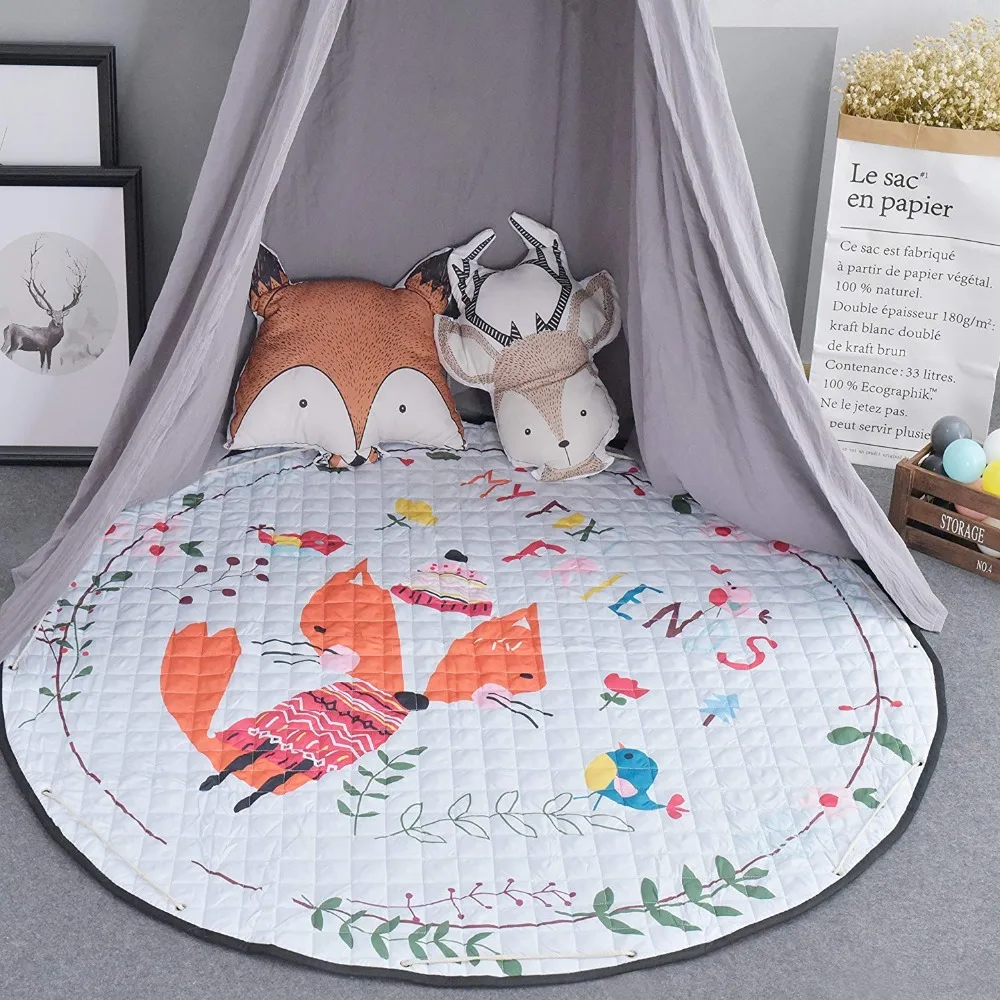 Round Baby Kids Padded Play Indian Floor Mat Nursery Playmat Kids Rug Carpet Mattress Teepee Tent Mat