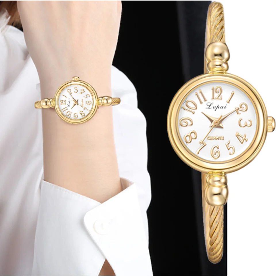 Lvpai Women Small Gold Bangle Bracelet Luxury Watches Stainless Steel Ladies Quartz Wristwatch Brand Casual Women Dress Colck 1