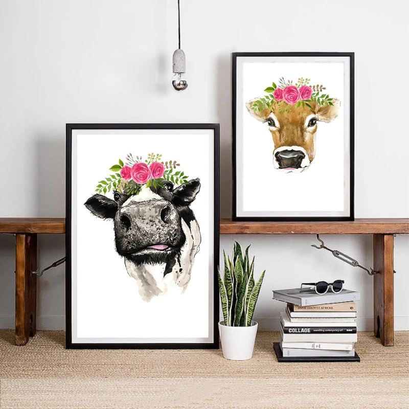 Flowal Crown Cow Poster Home Decor