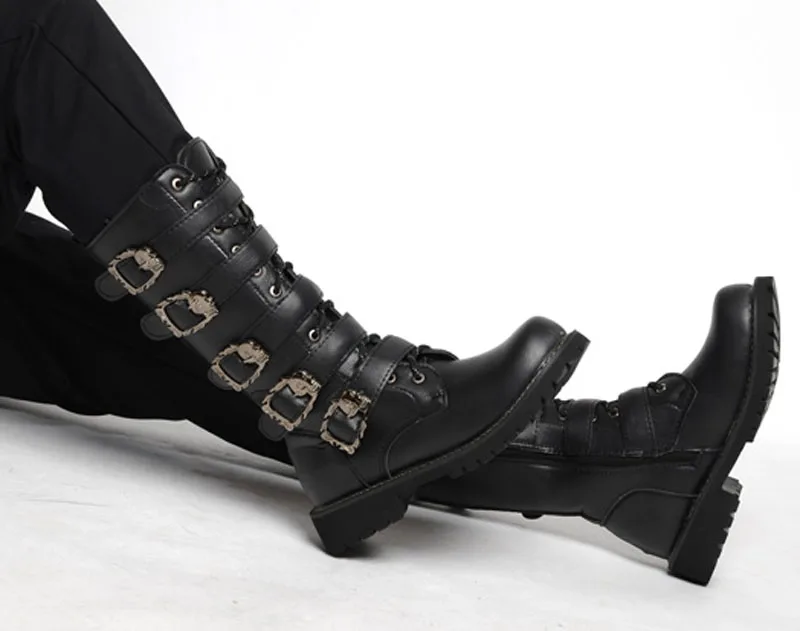 Fivela Masculino Zapatillas Dos Botas Motocicleta Sapatos Homens Hombre Punk Metal De Rock Do Combate Deprtivas Couro Militar 2017 p40zz