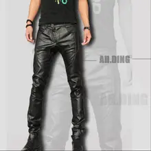 Новые модные мужские кожаные брюки в европейском и британском стиле, мужские облегающие брюки, мотоциклетные кожаные брюки