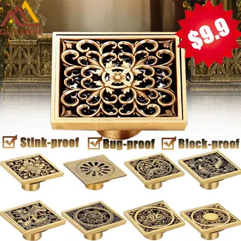 

Quyanre Euro Floor Drains Antique Brass Shower Floor Drain Bathroom Deodorant Euro Square Floor Drain Strainer Cover Grate Waste