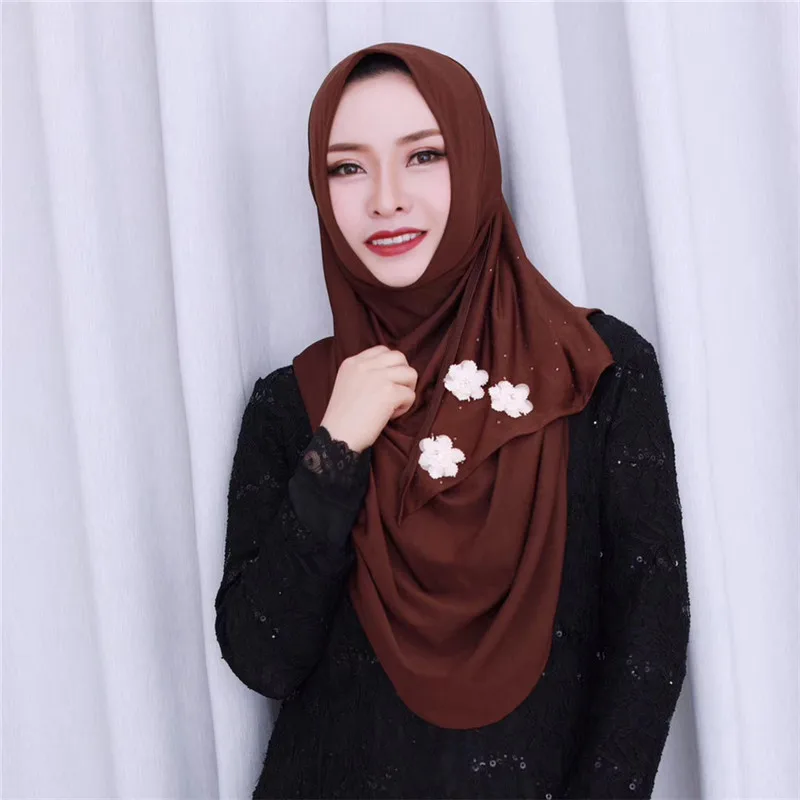 Модный мусульманский Женский платок с капюшоном шаль на голову абайя головной убор Арабский исламский хиджаб алмазные банданы шарфы - Цвет: no.7