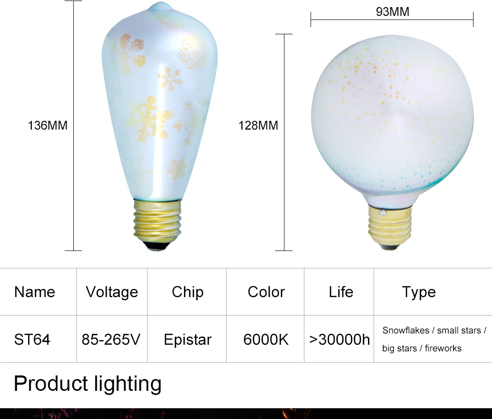 E27 LED Edison Bulb 220V 110V ST64 G95 Holiday Christmas Decoration Bar Silver Lamp Glass Bombilla Wedding Ampoule Retro Vintage 02