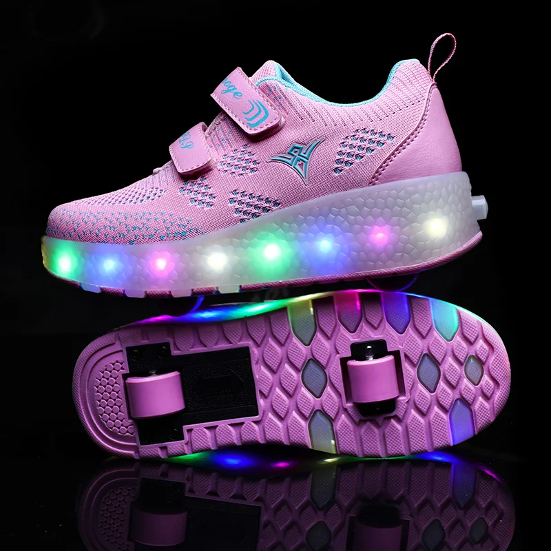 

Heelys 2019 New USB Charge LED Colorful Children Kids Fashion Sneakers with Two Wheels Roller Skate Shoes Boys Girls Shoes Blue