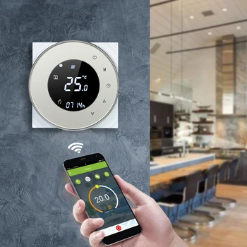 

Gas Boiler Heating Thermostat Dry Contact Controller Touchscreen LCD with Backlight Voice Control Function for Thermostat