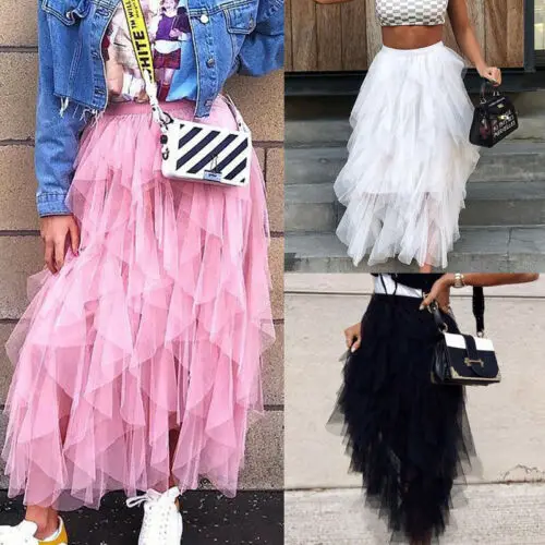 

Summer Fashion Women Girls Double Layers Tulle Pleated Retro Long Maxi Skirt Tulle Mesh Boho Party Beach Holiday Skirts