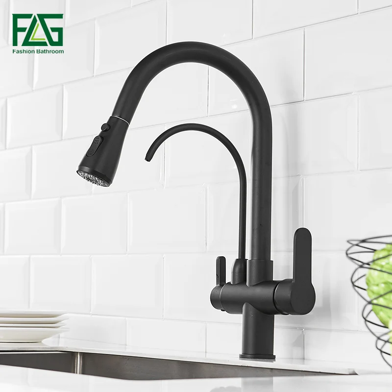 

FLG Black Kitchen Faucet Filter Water Sink Faucet Pull Down Out Taps Swivel Multifunction Water Outlet Mixer Tap 1030-33B