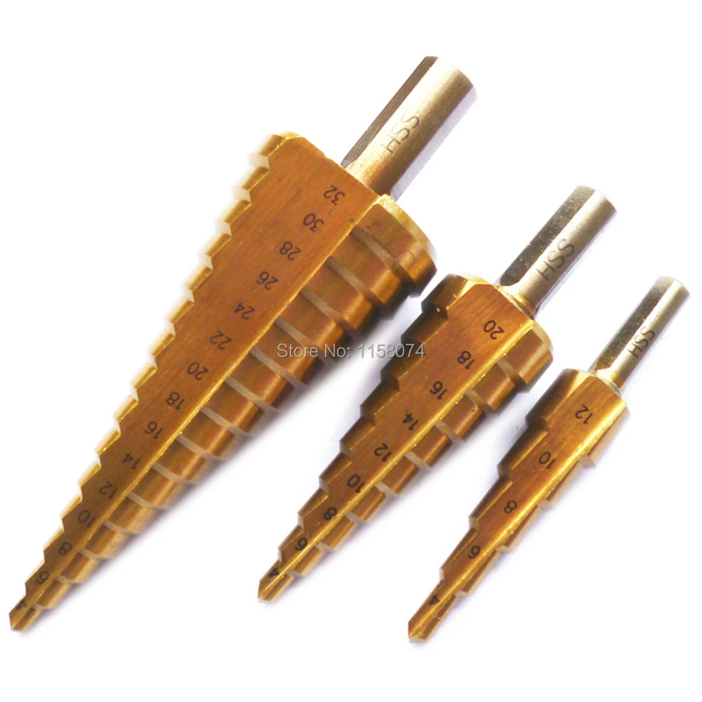 4-32mm HSS Step Large Titanium Cone Drill Hole Cutter Bit Set Industrial Tool 4-32mm HSS Step Large Titanium Cone Drill Hole Cutter Bit Set Industrial Tool