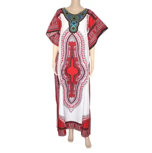 Dashikiage Новое модное женское платье Дашики, хлопок, Африканский принт, макси платье, Африканское женское платье Дашики - Цвет: white pink