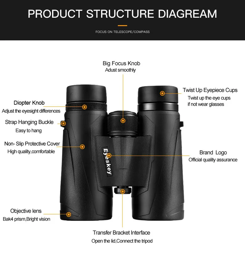 Eyeskey 8x42 профессиональный водонепроницаемый бинокль Экстра широкое поле зрения телескоп с высоким коэффициентом пропускания для путешествий и охоты