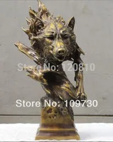 

001051 15"Chinese China Bronze copper handwork ART wild animal wolf head statue