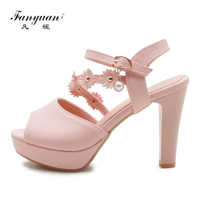 

Fanyuan Women Sandals Summer Platform Shoes Woman sandalie Elegant Pink Flower Heeled Sandals Female's Footwear Sexy Peep Toe