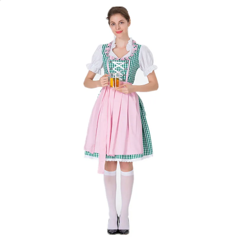 Розовый Немецкое Пиво oktoberfest девушка костюм Баварская национальная футболка бодибилдера Рабочий костюм Размер S-3XL - Цвет: Розовый
