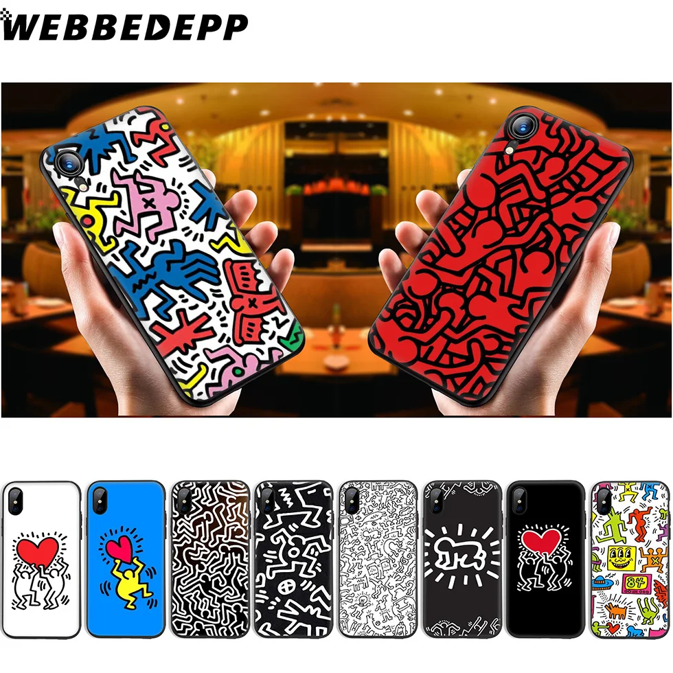 

WEBBEDEPP Keith Haring Funny Soft Silicone Case for iPhone 11 Pro Xr Xs Max X or 10 8 7 6 6S Plus 5 5S SE Case 8 Plus