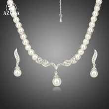Azora blanco del color del oro de imitación de perlas pendientes y collar de la joyería sets tg0086
