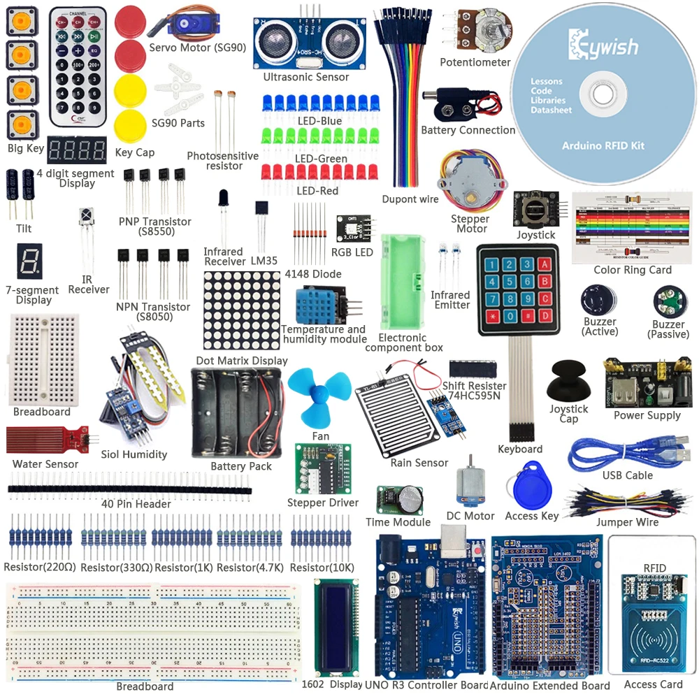 Keywish самый полный RFID датчик стартовый комплект для Arduino UNO R3 стартовый комплект датчик уровня воды сервопривод/DC/шаговый двигатель RGB светодиодный